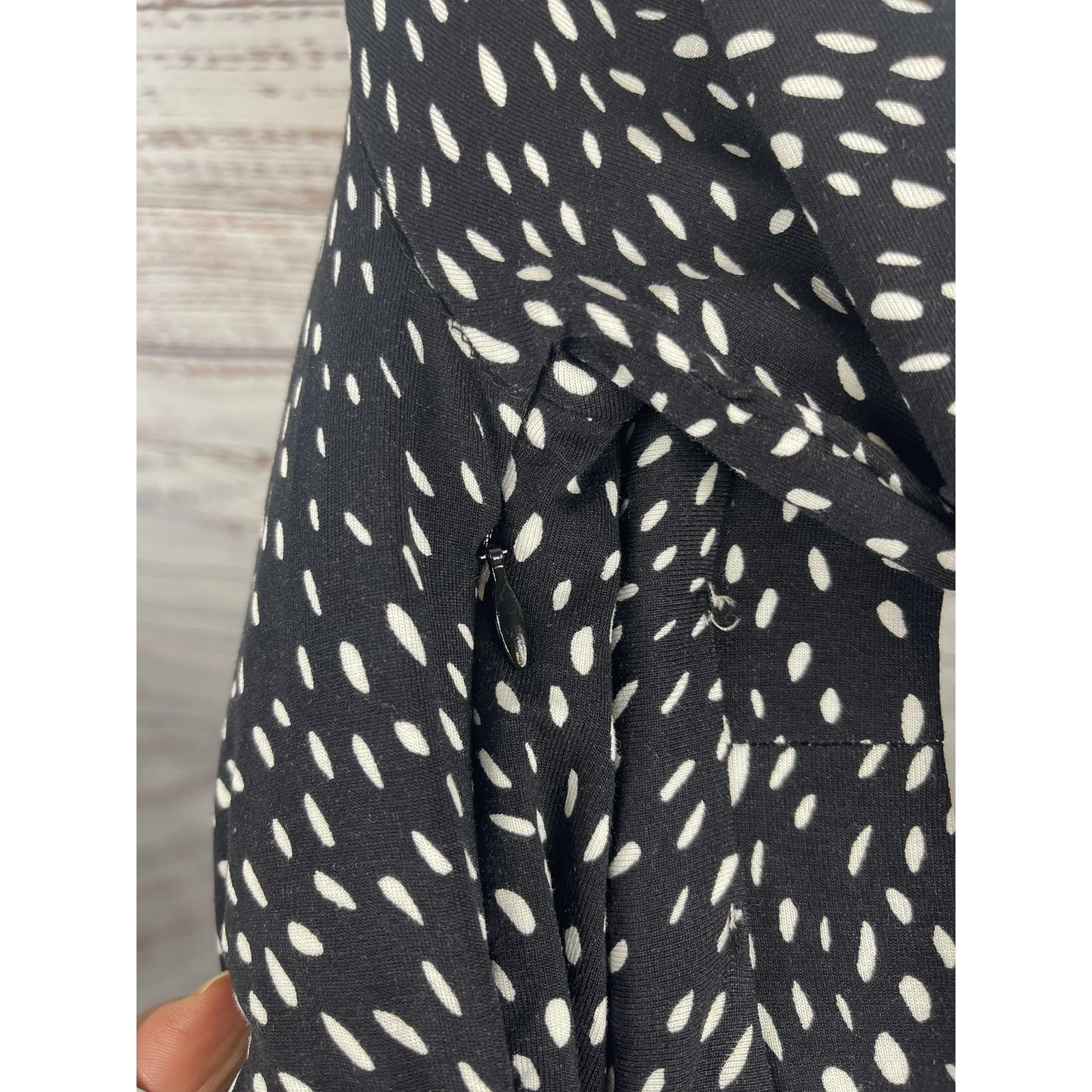 Hobbs Drew Jersey Dress Women's Sz 4 Black White Polka Dot Wrap Midi Long Sleeve — image 8 of 8